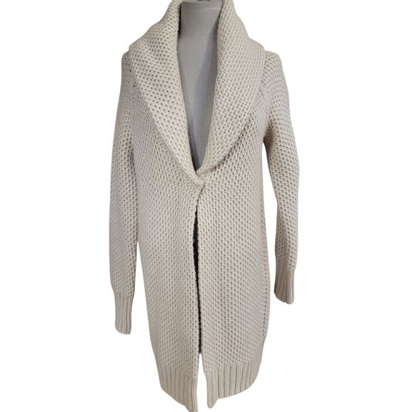 Max Studio Chunky and Comfy Wool Blend Cream Knitted Open-Front Cardigan Size M - Picture 2 of 10